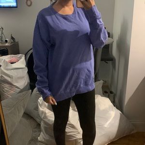 Blue crew neck sweater. Perfect over leggings